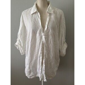 Coldwater Creek 100% Linen Tunic Blouse in White Size Large Classic Beach Boho